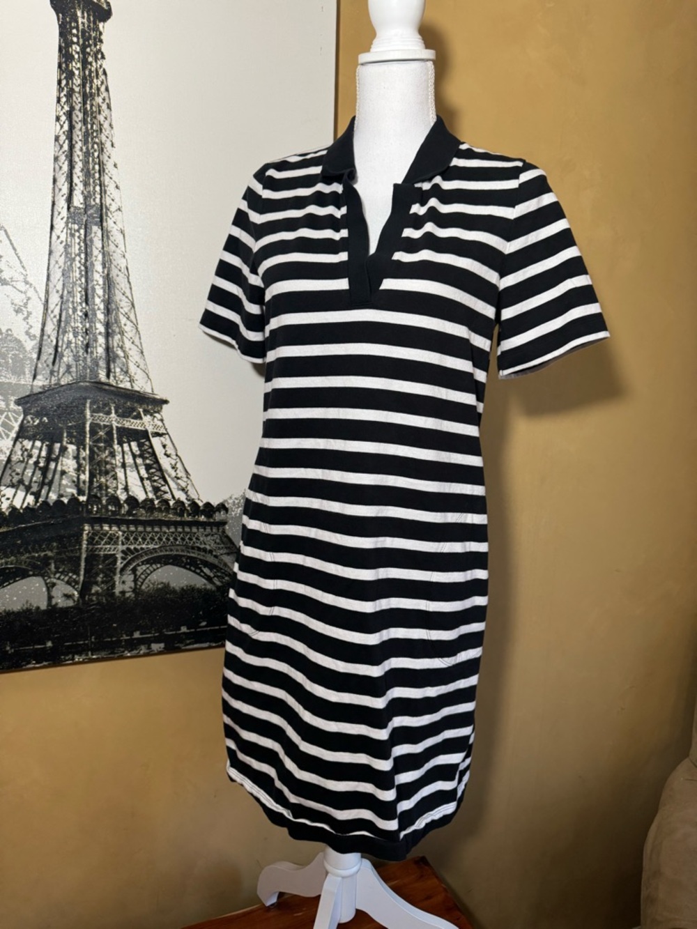 Tommy Bahama Black and White Striped Polo Dress Medium
